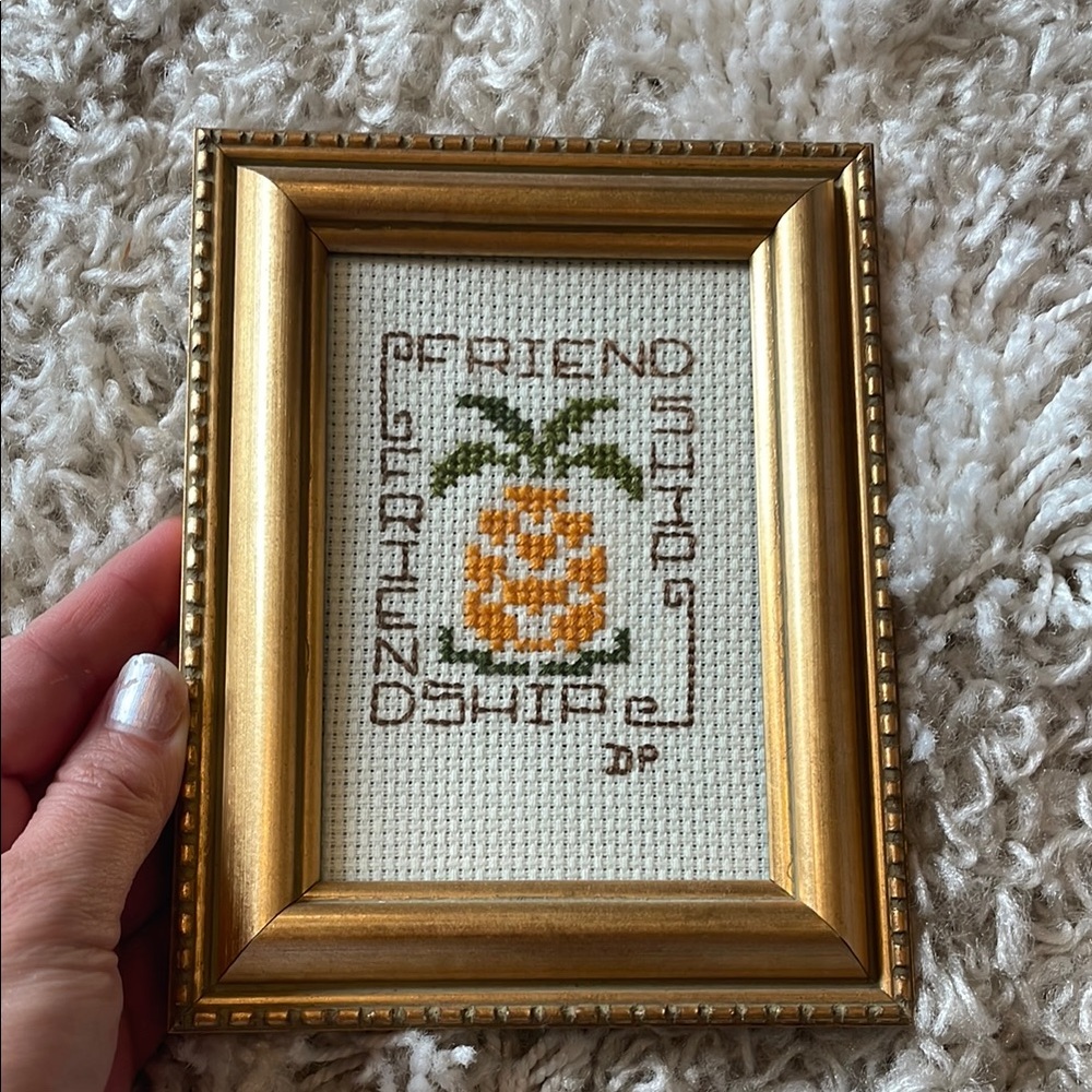 Gold Framed Friendship Cross-Stitch Decor